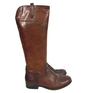FRYE Women's Brown Leather Tall Riding Boots Zip Up Knee High Sz 10 equestrian